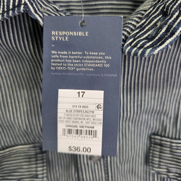 Womens Blue & White Striped Romper Button Up Belted Waist 100% Cotton Size 17 - Picture 6 of 12